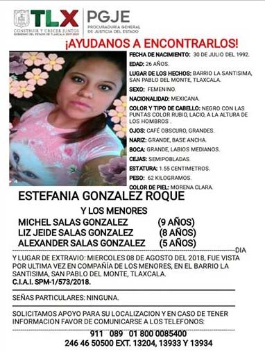 Ahora piden apoyo para encontrar a Estefanía González de La Santísima y tres menores de edad